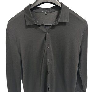 ROBERT BARAKETT Pima Cotton Mesh Knit Full Button Placket Shirt Size XXL Black